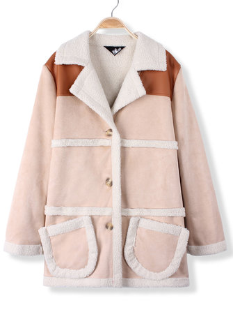 女性のカジュアルウォームラムウールティックラペルロングコート