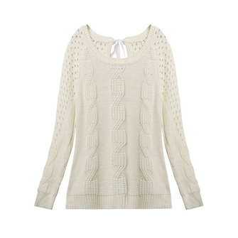 Bow Femmes pull creuse manches l&acirc;che &agrave; long col rond chandail licol